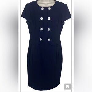 Danny & Nicole Double Breasted Dress S Navy Blue Button Detail Knee Length